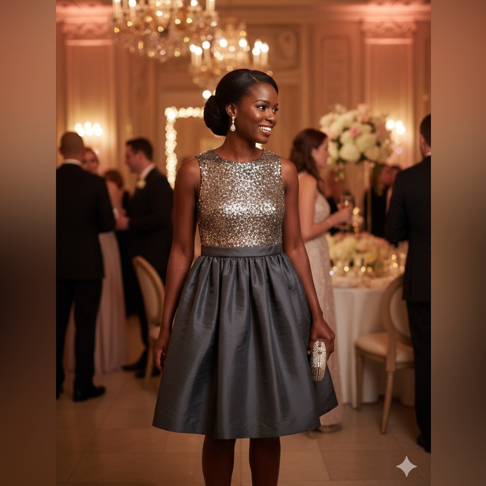 Calvin Klein Sparkling Gold Sequin and Black Dress
